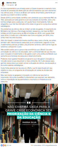 imagem eleicoes 2018 debate meio ambiente redes sociais marina post